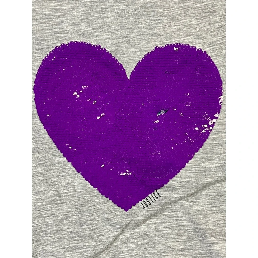 Justice T-Shirt Girls Size 10 Gray Flip Sequin Heart Emoji Star Short Sleeve Tee